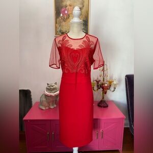 MADELEINE RED MESH LAYERED EMBROIDERED DRESS SIZE 14